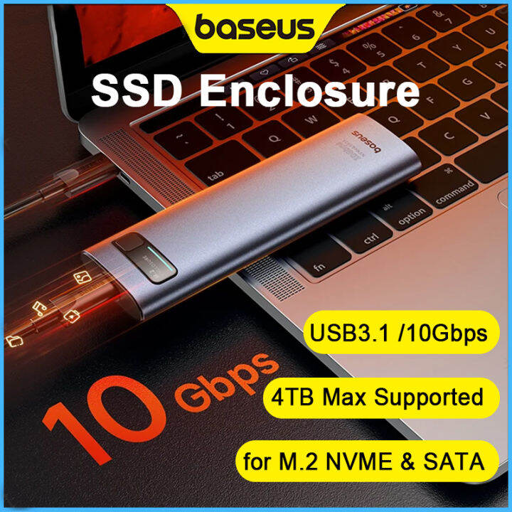 Baseus SSD NVMe M2 Case Dual Protocol M.2 to USB Type C 3.2 Gen 2 Portable SSD SATA Nvme Enclosure External PC Case 8TB Max Support 2230 2260 2280 2242