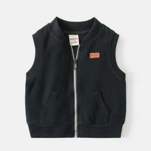 Trendy Boy Leather Label Zipper Design Vest
