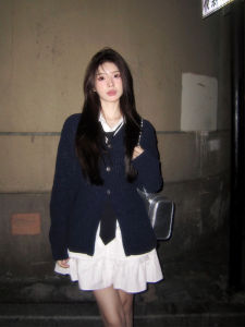 Cake Dress Preppy Style Knitted White Shirt