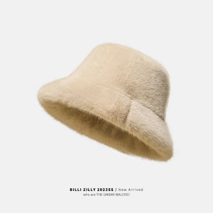 White Plush Bonnet Childrens Winter Cute Internet Celebrity Warm with Velvet Face-Looking Small Rabbit Fur Bucket Bucket Hat Big Head Circumference