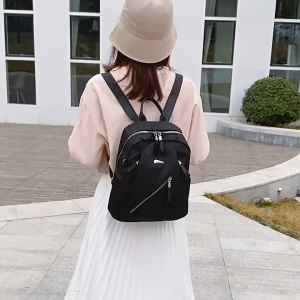 EERSHENSHI  กระเป๋าเป้สะพายหลังไนลอนซิปออกแบบน่ารักจี้กระเป๋าเป้สะพายหลังสีทึบ