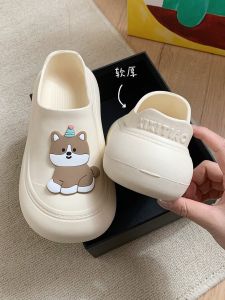 Fun Cartoon Birthday Dog Half Slippers Lazy Person Slip-On Summer Anti-Slip Thick Bottom Mules Womens Korean Style EVA Slippers