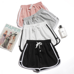 กางเกงกีฬาผู้หญิงเอวสูงหลวมๆ กางเกงขาสั้นลำลองฤดูร้อนสำหรับนักเรียน กางเกงขาสั้นแห้งเร็วกระชับสัดส่วน กางเกงขายาวผู้หญิง วัสดุโพลีเอสเตอร์ 100%