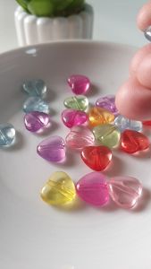 100 pcs Cute chubby heart beads mix transparent colors size 10 mm x hole 2 mm