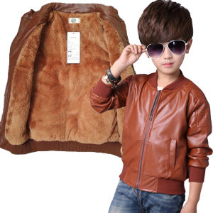 2-14 Years Boys Winter Plus Velvet Thicken PU Jackets Fashion Kids Clothing New Childrens Warm Zipper Plush Leather Coats