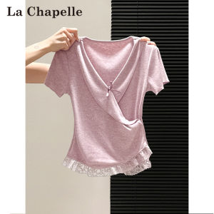 La Chapelle | Purify Temptation Lace Spliced V-Neck T-Shirt Female Summer