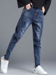 High Waist Casual Harlan Denim Jeans Womens Fall New Elastic Large Size Loose Dad Long Trousers Harsh Wash Button Zipper