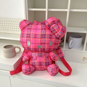 Hello Kitty 3D Cartoon Doll Bag Cute Korean Style Student Double Shoulder Bag Nylon Fabric Waterproof Zipper Closure Large Capacity