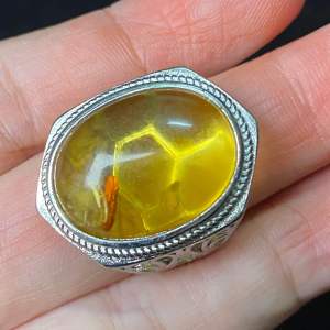 (Real Unit) Natural Flower Amber Stone Big Adjustable Ring (19x14mm+-) 天然花珀可调节戒指 Cincin boleh laras ]S/n:3170325]