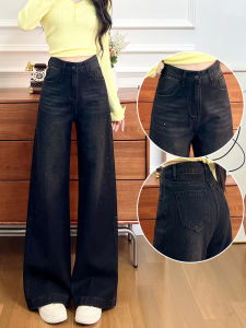 Fashionable Wide Leg High Waist Straight Cut Denim Jeans Womens Loose Slimming Diamond Embellished Casual High Waist Jeans