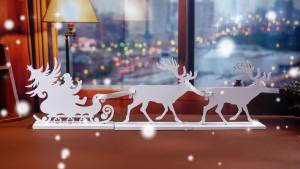 32 Inch Christmas Tabletop Decoration Wooden Christmas Themed Santa in Reindeer Sleigh Christmas Village Centerpiece Decor for Home Kitchen Table Shelf Decor