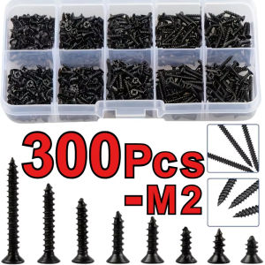 300pcs Black M2 High-Strength Self-Tapping Screws Cross-Head Flat Countersunk Black Oxide Coated for Durable Fastening