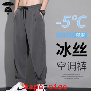 Ice Silk Mens Summer Thin Loose Quick Dry Sports Pants Workwear Harajuku Style Elastic Waist Trousers for Youth Casual Wear