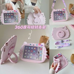 For Samsung Galaxy Tab A A7 A8 S6 Lite 8.0" 8.7" 10.5" 10.4" 10.1" SM-T290 T 220 T225 X200 X205 T500 T509 T515 P610 P613 2019 2020 2021 2022 Kids Tablet Cute Cartoon Cat Silicon Shockproof Stand Shoulder Strap Case Cover