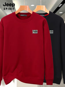 Jeep Spirit Mens Large Size Long Sleeve Hoodie Spring Autumn Casual Versatile Cotton Polyester Blend round Neck T-Shirt