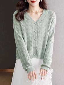 Sling Dress Top Ice Silk Knitted Cardigan Womens Cut Out Outerwear Office Cardigans Thin Shawl Small Coat Sun Protection Clothing