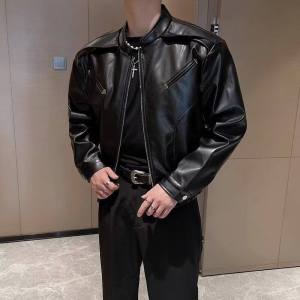 American Retro Padded Shoulder Short CleanFit Leather Jacket Mens Spring Autumn Trendy High-End Feel Small Motorcycle Jacket