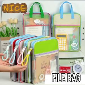 Mesh Zipper Pouch File Bag with Handle Document Storage Bag Transparent Folder Organizer Office School Supplies