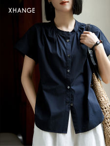 Pure Cotton Casual Elegant Simple Round Neck Shirt