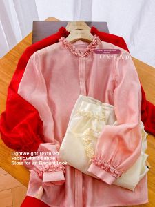 Fine Textured Gauze Double Layer Wood Ear Edging And Hemmed Shirt