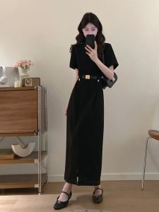 Slimming Conceal Stomach Long Dress Black