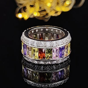 Fashionable High-end Rainbow Cubic Zirconia Wedding Eternal Ring Ladies Fashionable Jewelry Holiday Anniversary Gift R4879bb