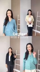NIYA Atasan Rajut Wanita: Atasan Knit Motif Polos & Cardigan Lengan Panjang