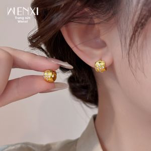 WENXI | Vintage Brushed Diamond-studded Earrings
