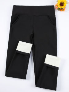 Women Velvet Leggings with Pockets Autumn Winter Warm Fleece Tights  Velvet Solid Color Prevent Cold Leggings Stretch Leggings