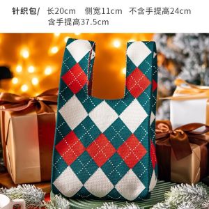 Christmas Gift Knitted Handheld Bag Snowflake Marshmallow Madeleine Cookie Hand Woven Packaging Bag Fabric Material