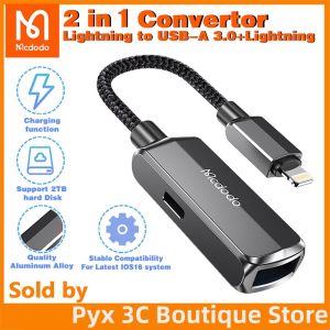 Mcdodo Lightning 2 in 1 OTG Convertor Lightning to USB-A 3.0 +Lightnin support charging + data transfer OTG Data Adapter For iPhone 14 13 12 11 Pro XS max XR X 8 7 6 6s iPad Tablet Converter Data SD Card U Disk (Support 2TB Hard Disk )