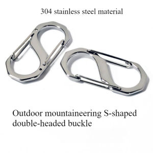 Durable Anti-rust 304 Stainless Steel Keychain for Outdoor Hiking S-shaped DoubleHeaded Hiking BuckleSpring Metal Fastening Hook