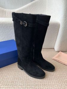 Fashionable Motorcycle Style High-Top Knight Boots round Toe Mid-Calf Leather Boots Square Heel Autumn Winter New Arrival