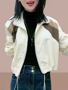 Casual Short Sleeveless Spring Autumn Womens Jacket Slimming Splice Design Long Sleeve Zipper Closure Pure Color Outerwear