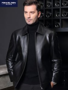 Haining Genuine Lamb Leather Jacket Mens Business Style Soft Leather Coat Large Size Spring Autumn down Inner Removable