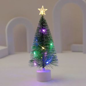 17cm LED Mini Christmas Tree with Multicolor String Lights Small Christmas Tree Green Cedar Decorations Desktop Ornament Gifts