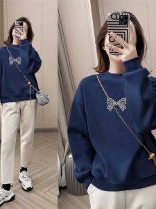 ออร์แกนิค ผ้าฝ้าย เสื้อสเว็ตเชิ้ต คอกลมบางพิมพ์ ผ้าขนแกะ เรียงราย ฤดูใบไม้ร่วง ฤดูหนาว ผู้หญิง แฟชั่นขนาดเล็กพลัสพอดีสบาย