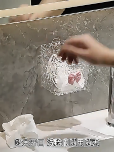 Hộp đựng đồ bằng nhựa trong vân băng đá kèm nơ xinh xắn dán tường trong nhà tắm mới nhất 2025