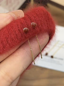 925 Silver Needle Earrings Elegant Miniature Enamel Drip Wine Red New Year Style Fashionable Vintage Longevity Jewelry