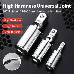 3Pcs 1/4" 3/8" 1/2" Universal Joint Set 360 Deg Rotary Head Ratchet Angle Extension Bar Socket Adapter Bendable Socket Tools