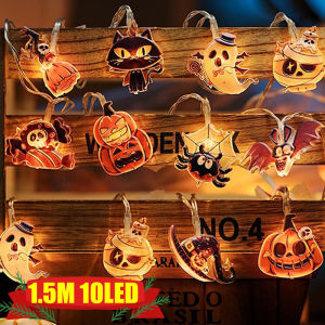 【Hibeautylife】1.5M Halloween Light Strings LED Battery Operated Hanging Lamp Cartoon Pumpkin Ghost Spider Home Party Decoration Light String