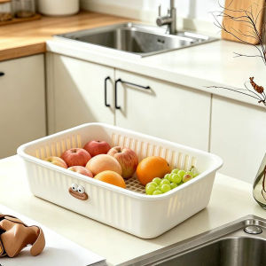 Kangfeng | Draining Double Layer Rectangular Vegetable Washing Basket Plastic