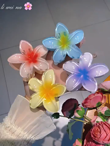 FYACC235 Jepit Rambut Wanita 3 Pcs Motif Bunga Kamboja  Kupu-Kupu Plumeria Sakura 8 Cm Gaya Liburan di Tepi Pantai Aksesori Rambut Akrilik