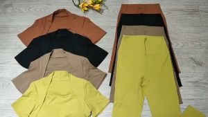 Bộ đồ tập gym yoga aerobic thể thao nữ bao gồm áo thun ngắn tay croptop kèm mút và quần dài chất liệu thun lạnh BINSPORTS BD234