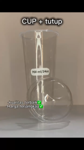 【100 PCS】Gelas Plastik Bening Datar Thinwall PP 24oz 700ml - CUP BENING 24oz 700ml - CUP MINUMAN KEKINIAN - TUTUP CEMBUNG