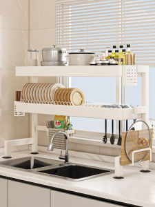 Kitchen Sink Dish Drainer Rack Multi-Functional Home Use Dish Storage Cabinet Special Shape Carbon Steel Shelf for Utensils