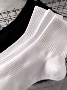 5/10pairs Socks Mid-length Solid color Sports White and black Deodorant Sweat-wicking
