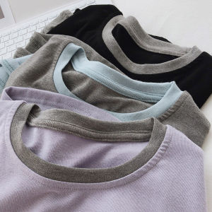 Soft Elastic Color Block Neck Long Sleeve T Shirt Womens Spring Autumn Slim Fit Knitted Base Shirt Top JU Anti Aging