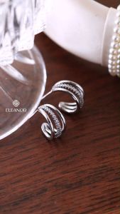 Bông Tai Nữ chuôi bạc 925 Eleanor Accessories khuyên tai chữ C đính đá phụ kiện trang sức 6520