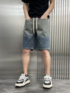 กางเกงขาสั้นผ้ายีนส์ย้อนยุคสไตล์อเมริกันสำหรับผู้ชาย ทรงหลวม สีน้ำเงินอ่อน ทรงห้าส่วน กางเกงขายาวลำลอง